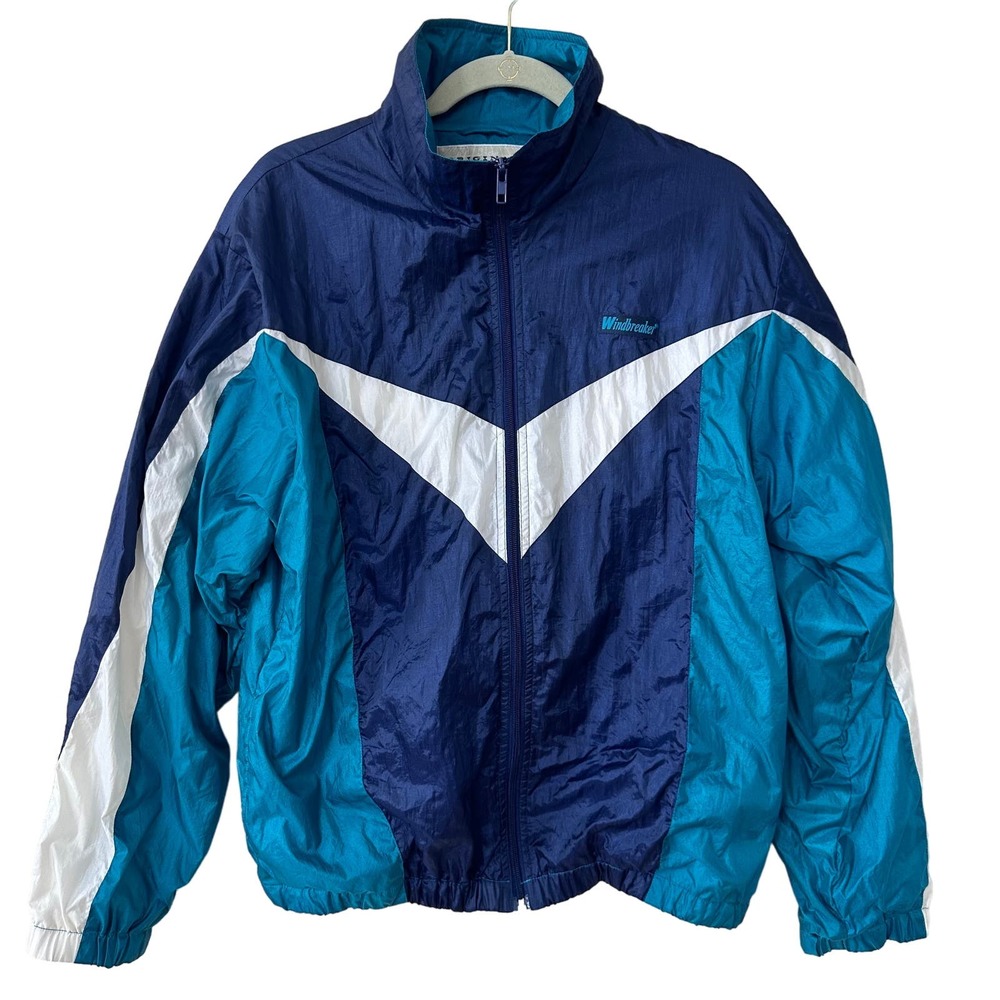 VTG 90's Original Windbreaker Men's Full Zip Jacket Blue White Block Y2K Sz M